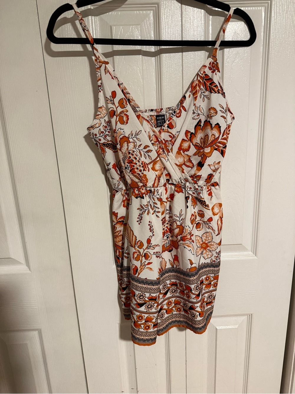 SHEIN White and Rust Floral Spaghetti-Strap romper